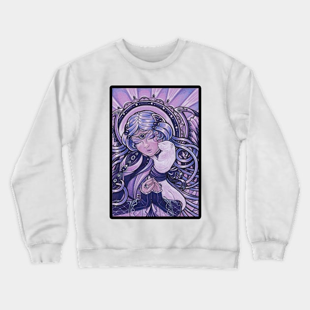 Ferret and Guardian Angel - Black Outlined Version Crewneck Sweatshirt by Nat Ewert Art